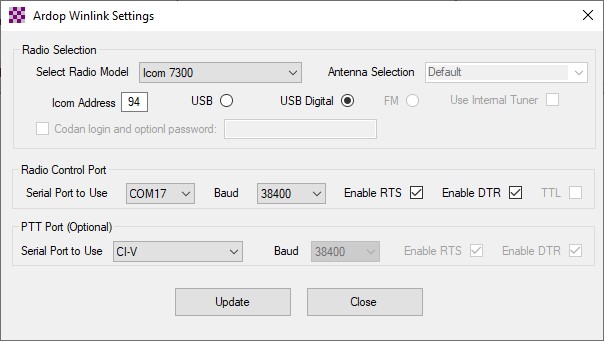 Winlink Ardop IC-7300 Radio Settings