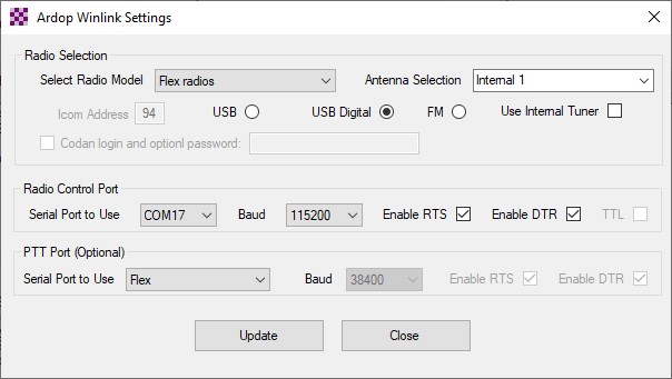 Winlink Ardop Flex Radio Settings