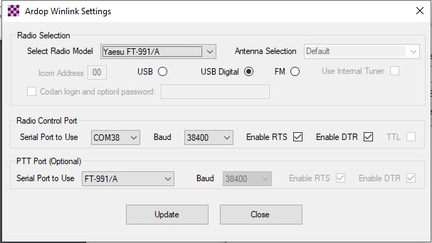 Winlink FT-991a Radio Settings